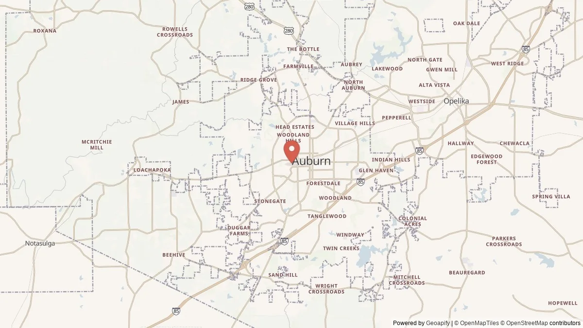 Auburn, AL street-level map for geographic orientation