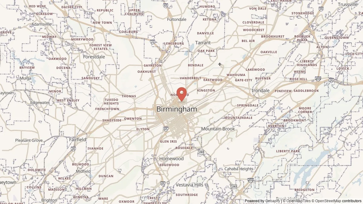 Birmingham, AL street-level map for geographic orientation