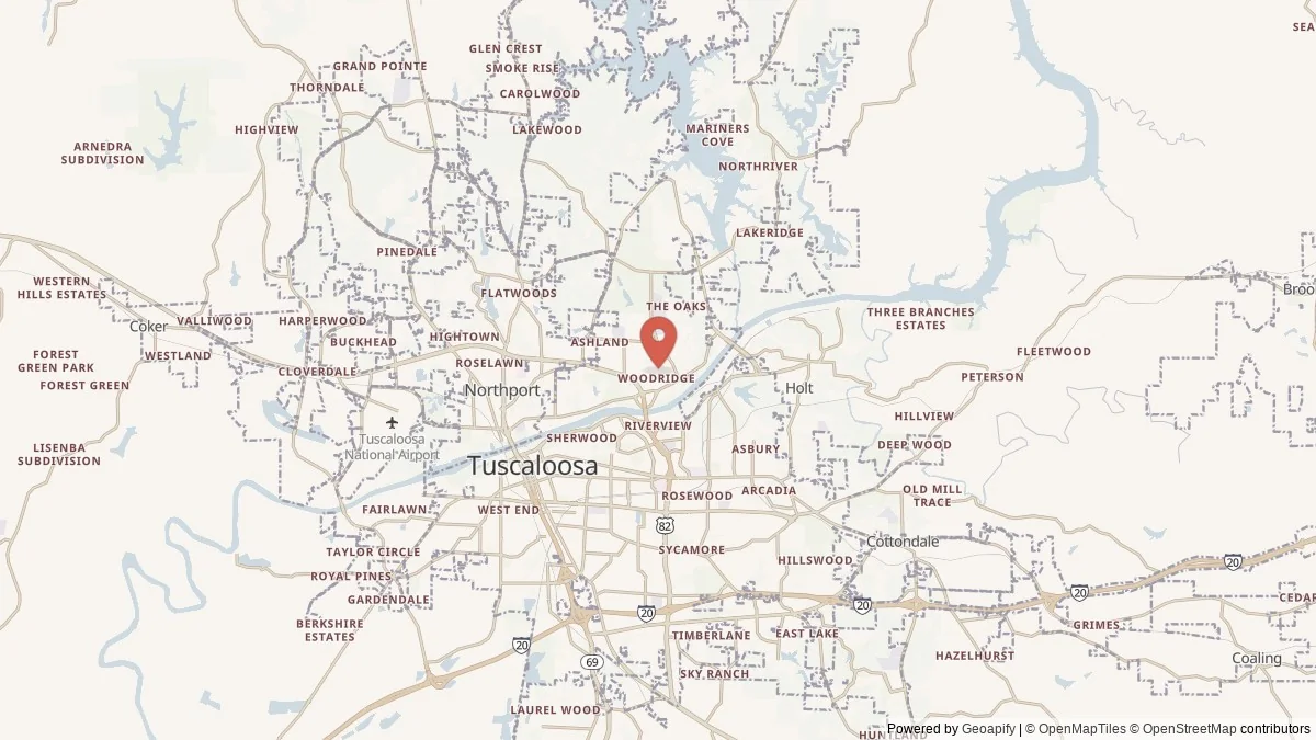 Tuscaloosa, AL street-level map for geographic orientation