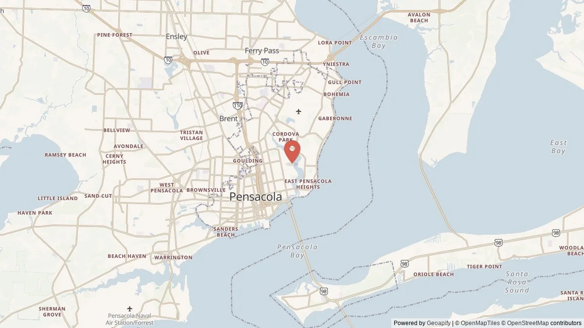 Pensacola, FL street-level map for geographic orientation