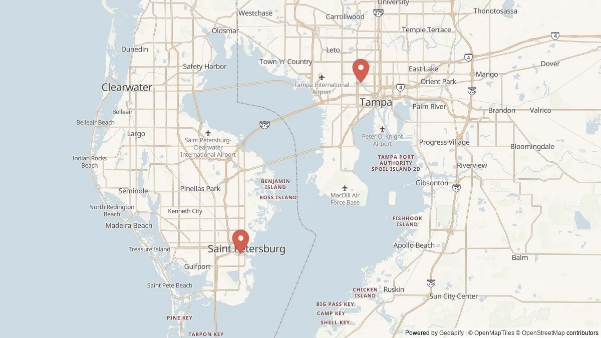 Tampa Bay, FL street-level map for geographic orientation