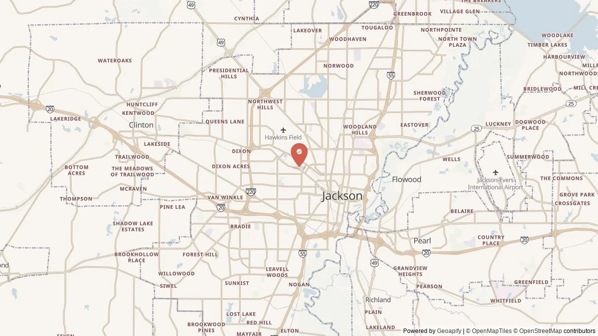 Jackson, MS street-level map for geographic orientation