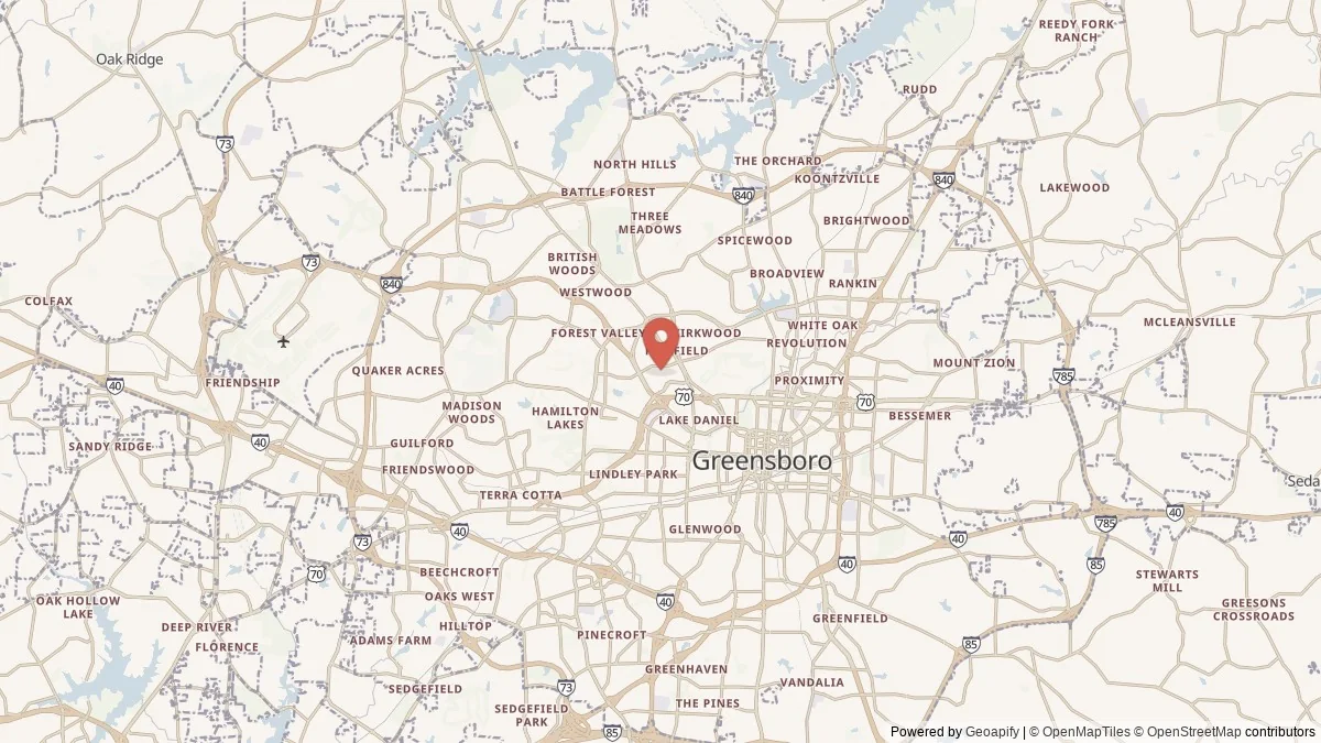Greensboro, NC street-level map for geographic orientation