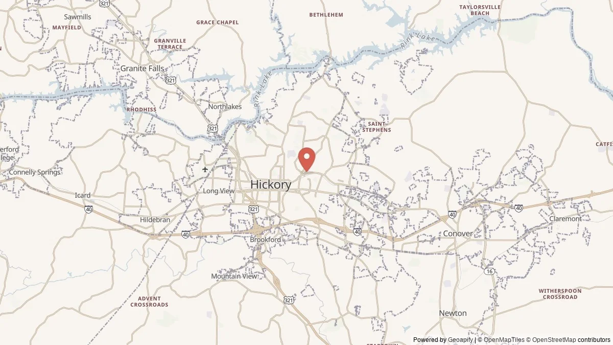 Hickory, NC street-level map for geographic orientation