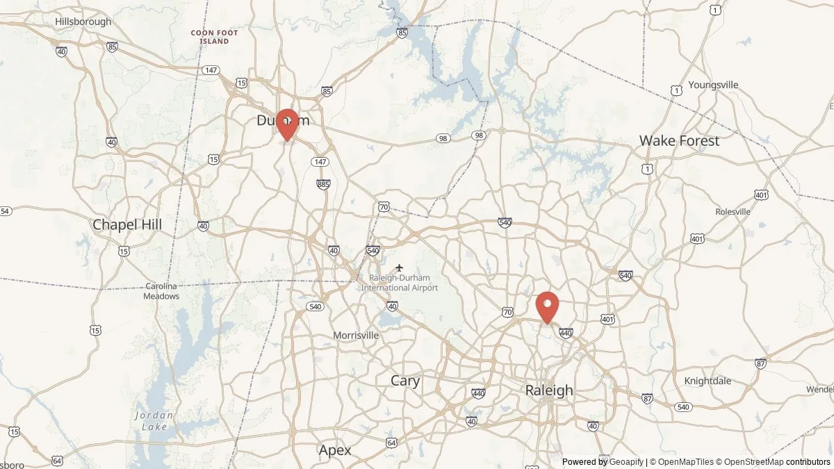 Raleigh-Durham, NC street-level map for geographic orientation