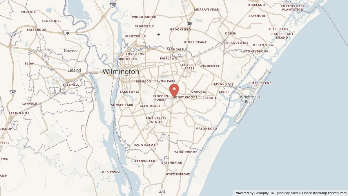 Wilmington, NC street-level map for geographic orientation