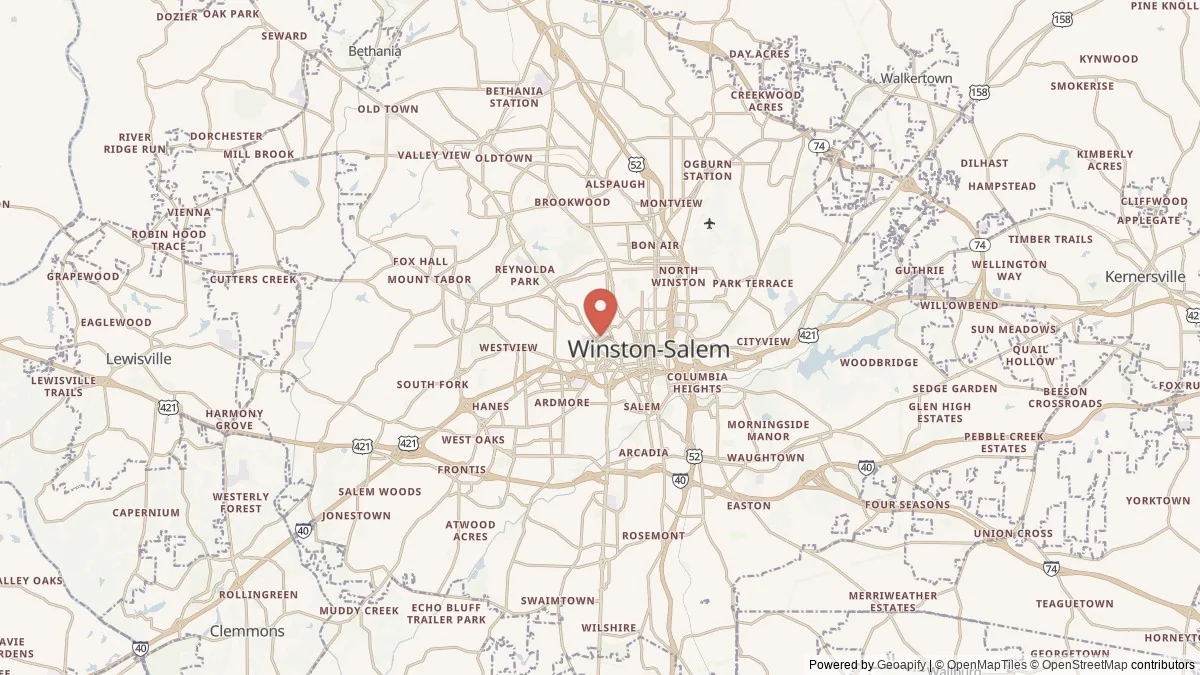 Winston-Salem, NC street-level map for geographic orientation