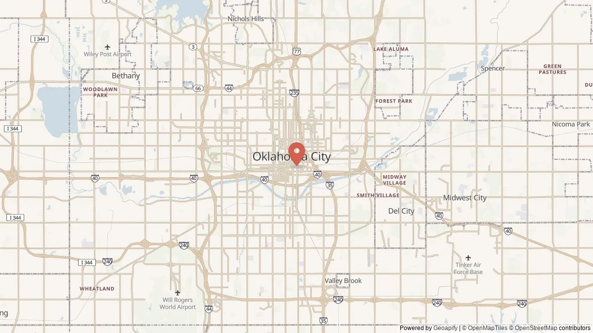 Oklahoma City, OK street-level map for geographic orientation