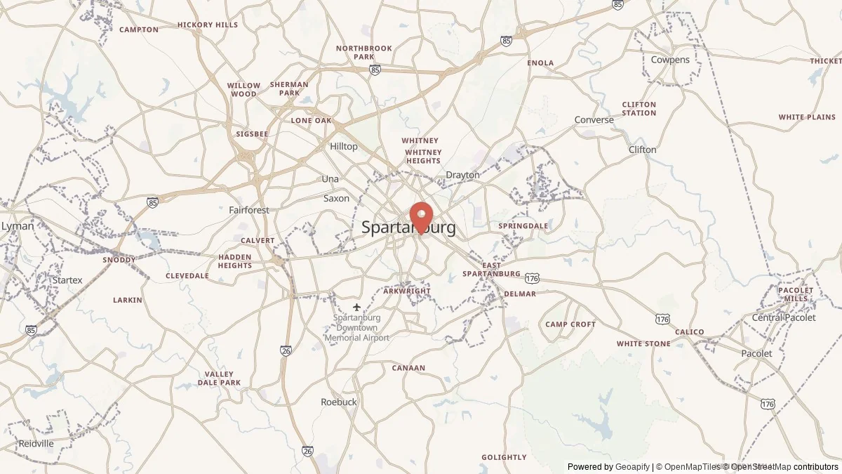 Spartanburg, SC street-level map for geographic orientation