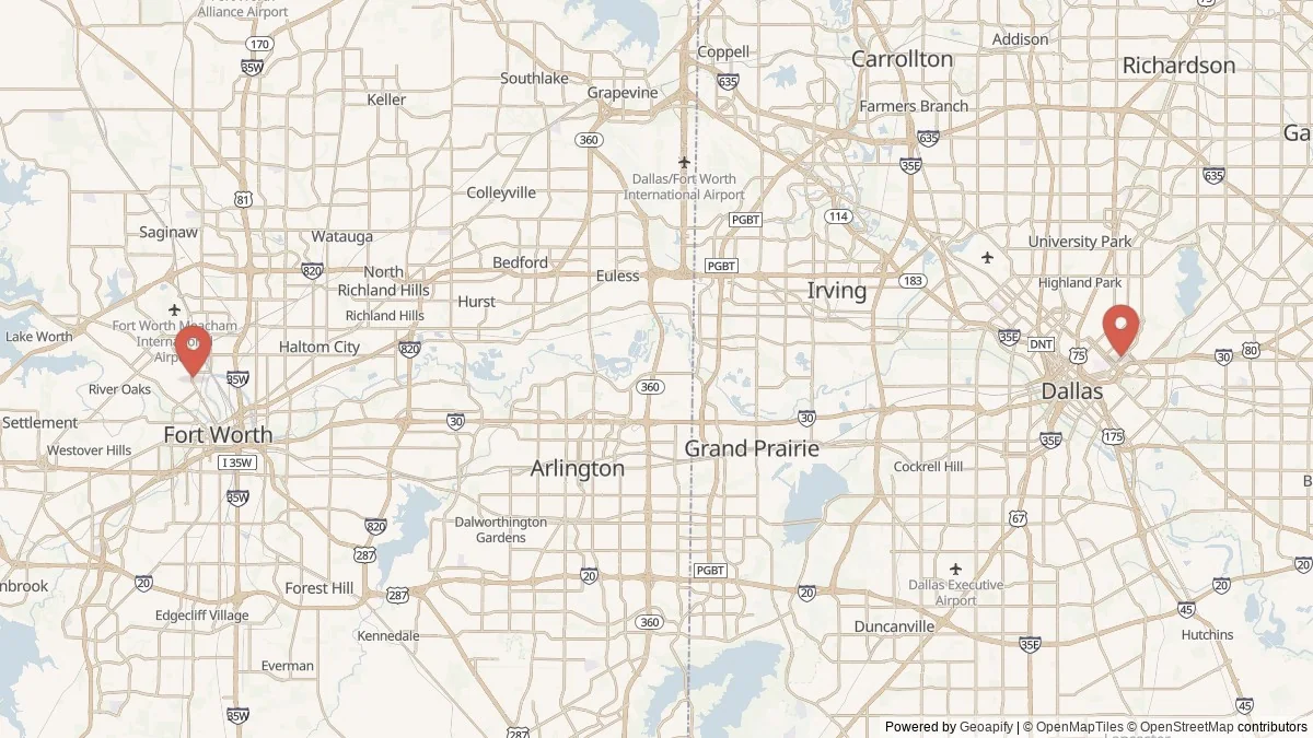 Dallas-Fort Worth, TX street-level map for geographic orientation