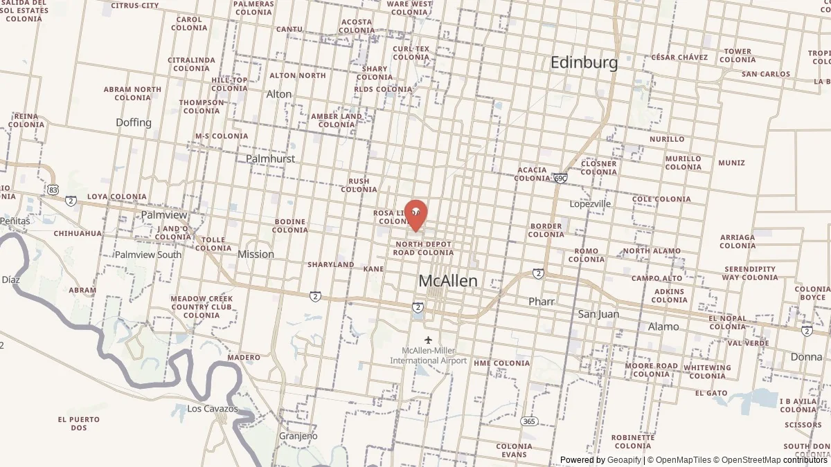 McAllen, TX street-level map for geographic orientation