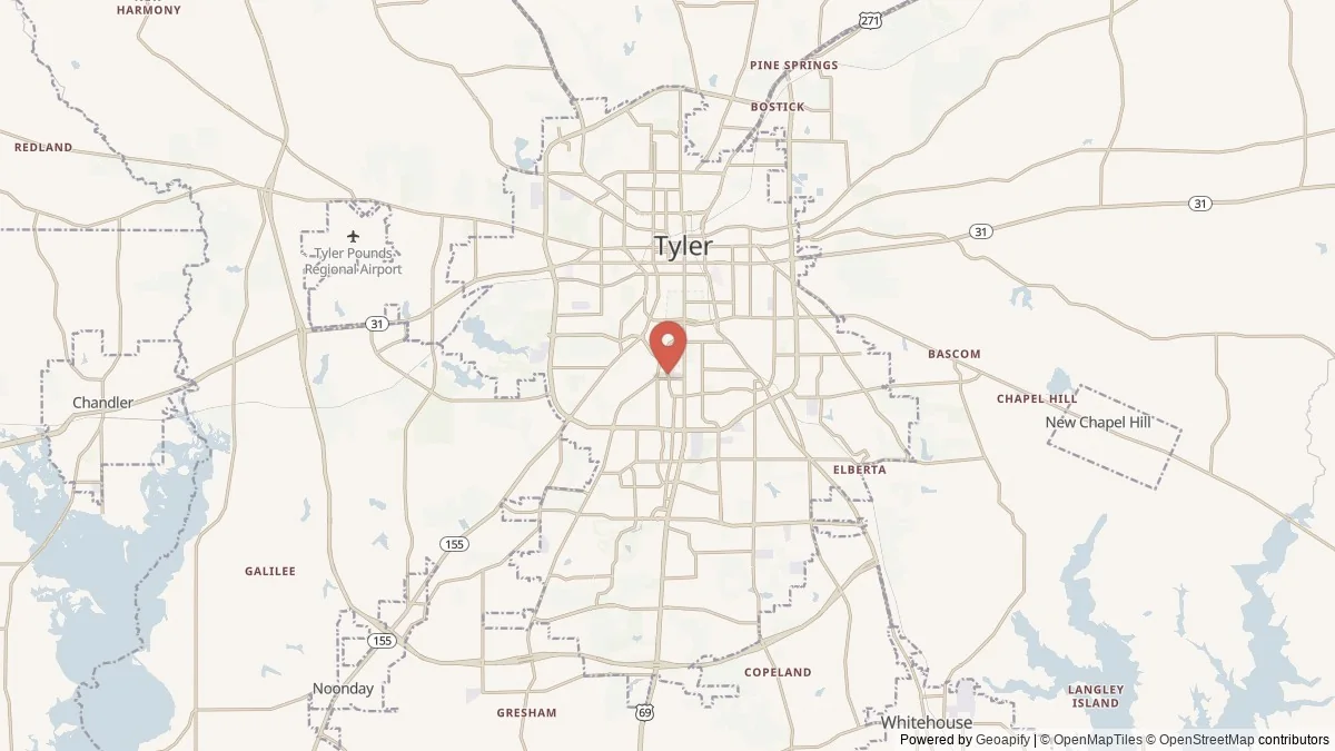 Tyler, TX street-level map for geographic orientation